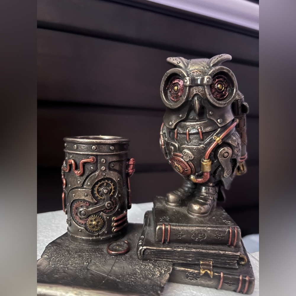 Steampunk Owl Cell Phone Stand & Pen Holder still in box